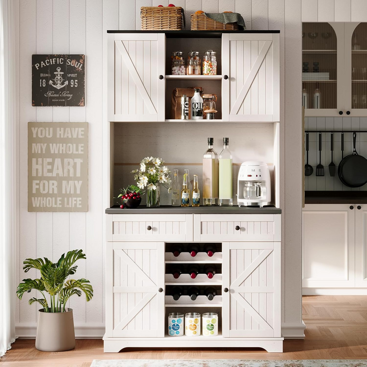 71" Heavy-Duty Kitchen Pantry Cabinet, Sturdy Freestanding Storage With Reinforced Frame, Large Black Pantry Hutch For Kitchen, Dining Room