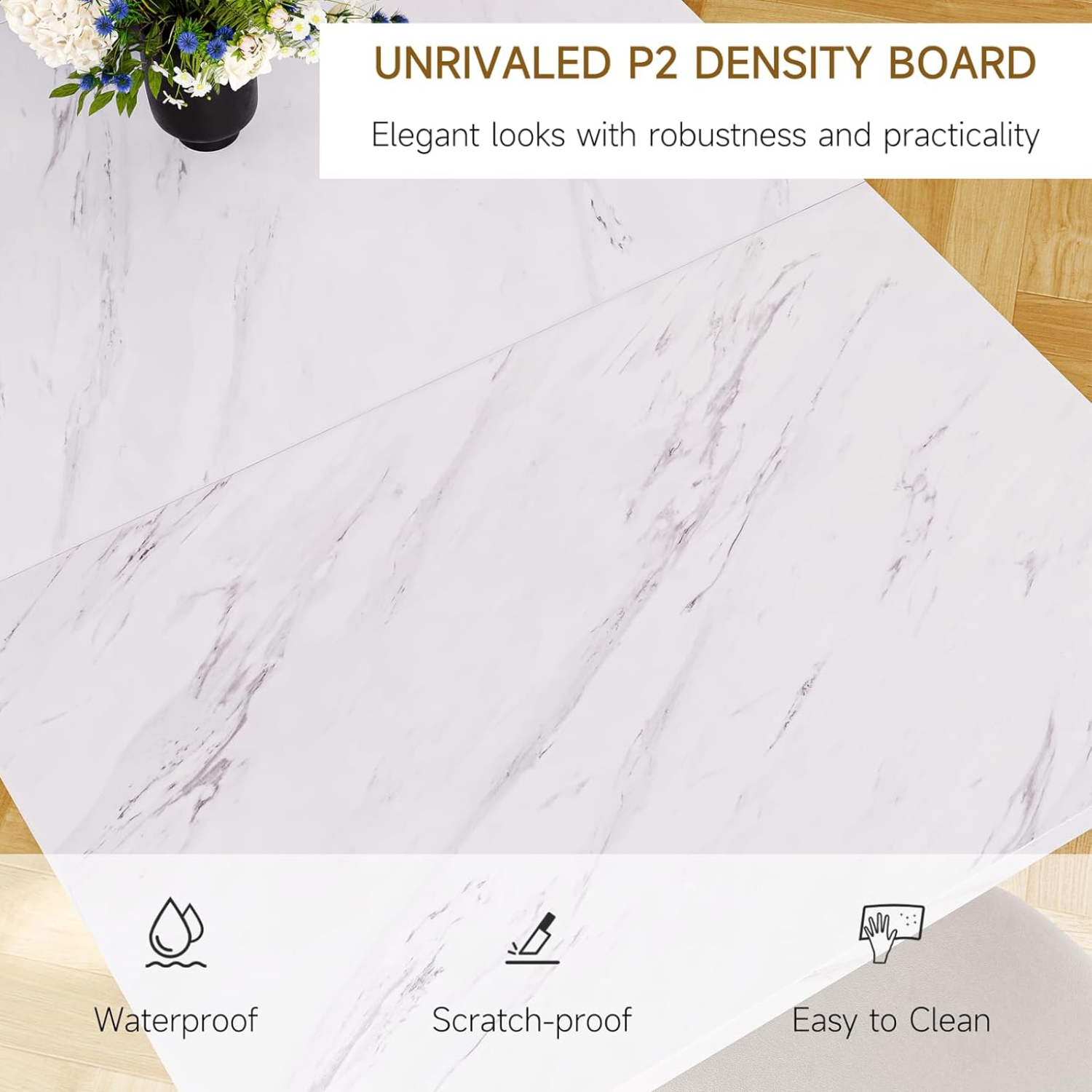 Marble Pattern Dining Table, Marble Wooden Kitchen Table, Modern Recta ...