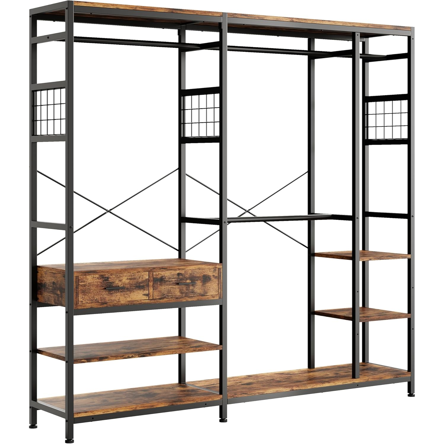 Heavy Duty Clothes Rack Closet Organizer and Storage Shelves with 2 Wa