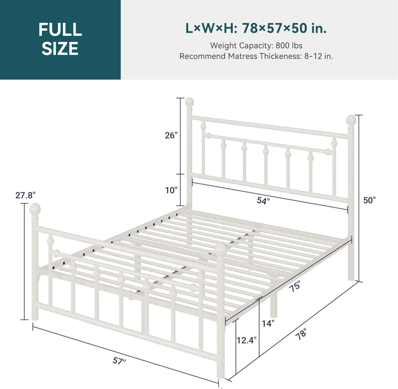 Metal Platform Bed Frame with Victorian Headboard and Footboard,Noise-Free,No Box Spring Required