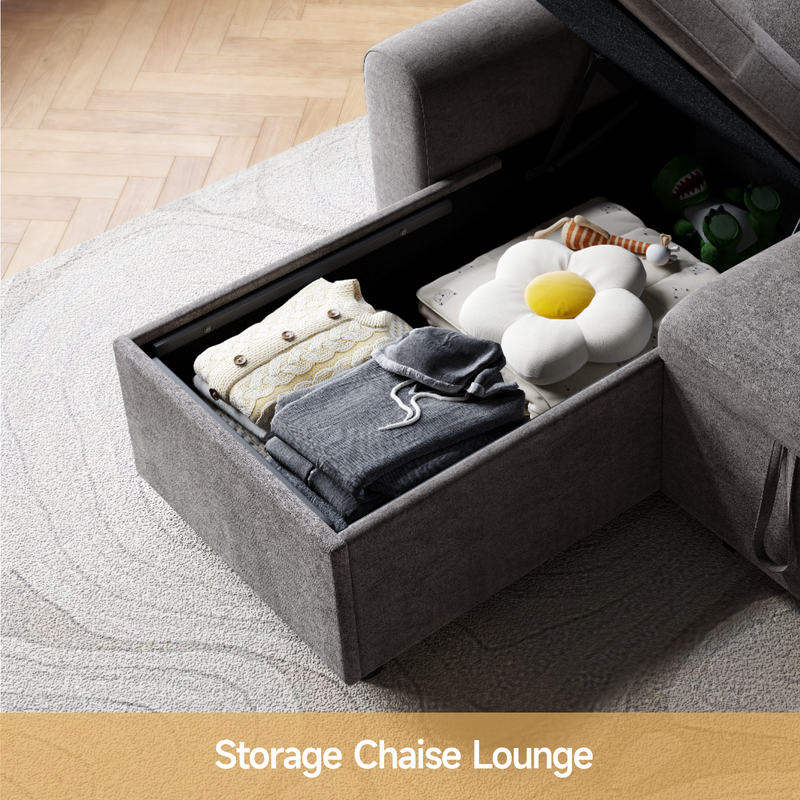 L Shaped Sleeper Sofa with Storage Chaise, Pull Out Couch Bed with 2 Pillows, Sectional Sleeper Couch for Living Room