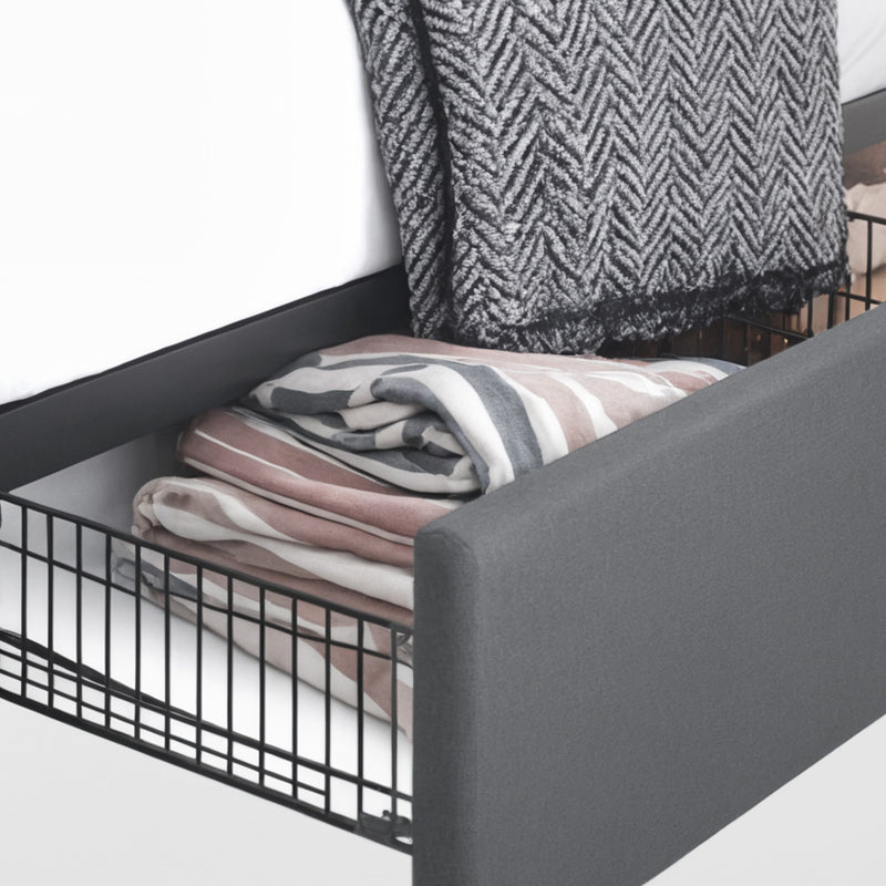 Upholstered Bed Frame with 4 Drawers Storage and Headboard with Wood Slat Support, No Box Spring Needed