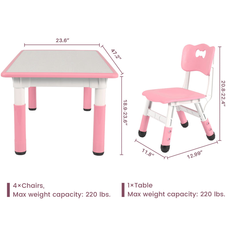 Kids Study Table and Chair Set Height Adjustable for Reading, Drawing, Eating