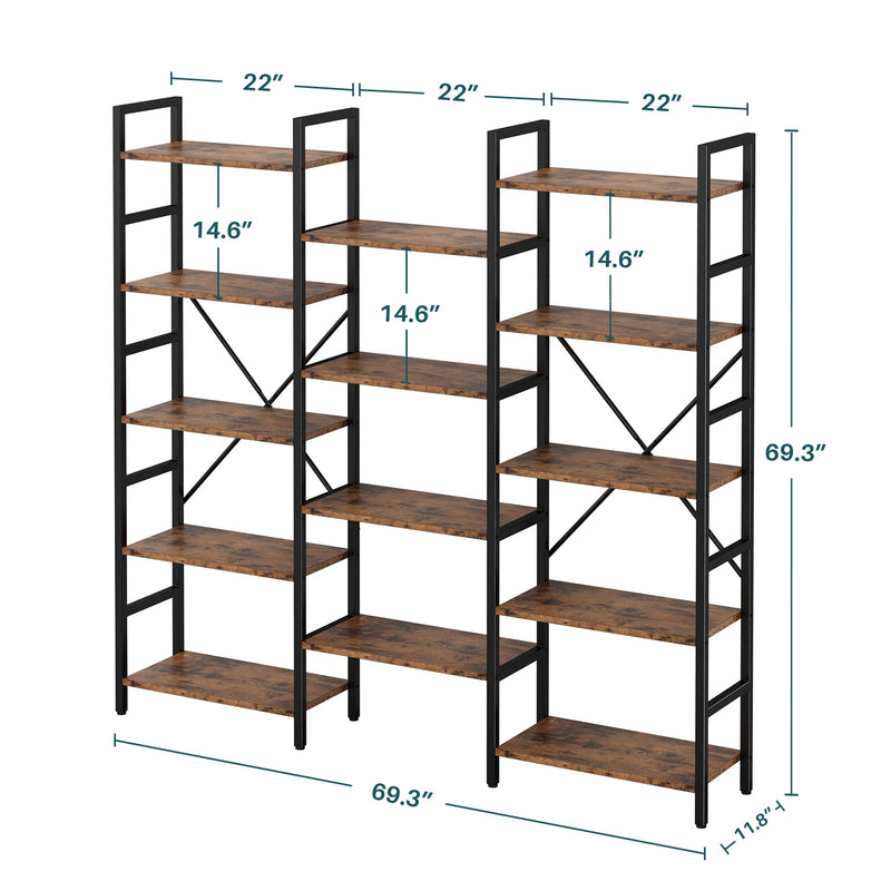 Large Etagere Bookcases Bookshelves 3 Wide 5 Tiers Industrial Bookshelf Open Display Shelves