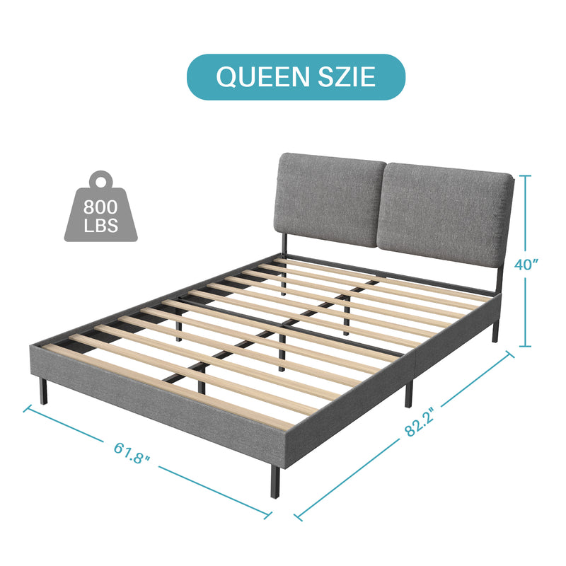 Bed Frame with Adjustable Upholstered Headboard,5.9 inch Under-Bed Space, Noise-Free, No Box Spring Needed