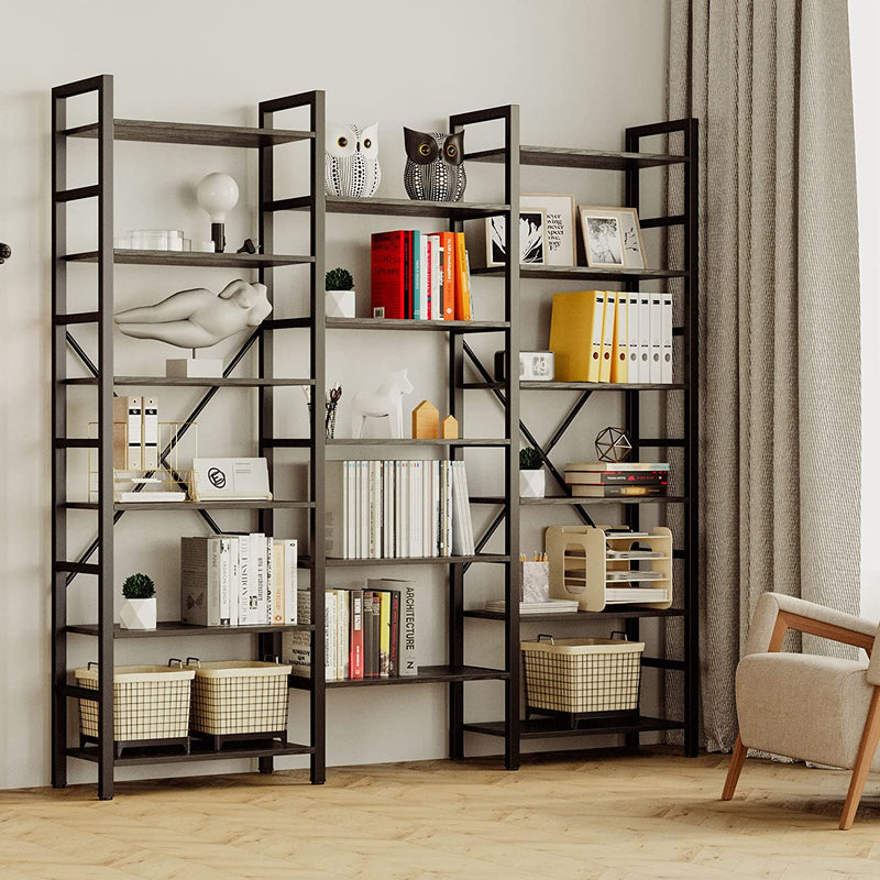 Large Bookcase Tablet Triple Wide 6 Tiers Industrial Bookshelf, Large Etagere Bookcases and ...