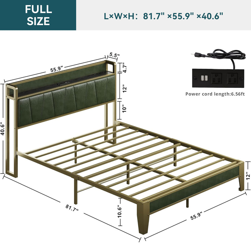 Upholstered Bed Frame Bed Frame, Storage Headboard with Charging Station, No Box Spring Needed