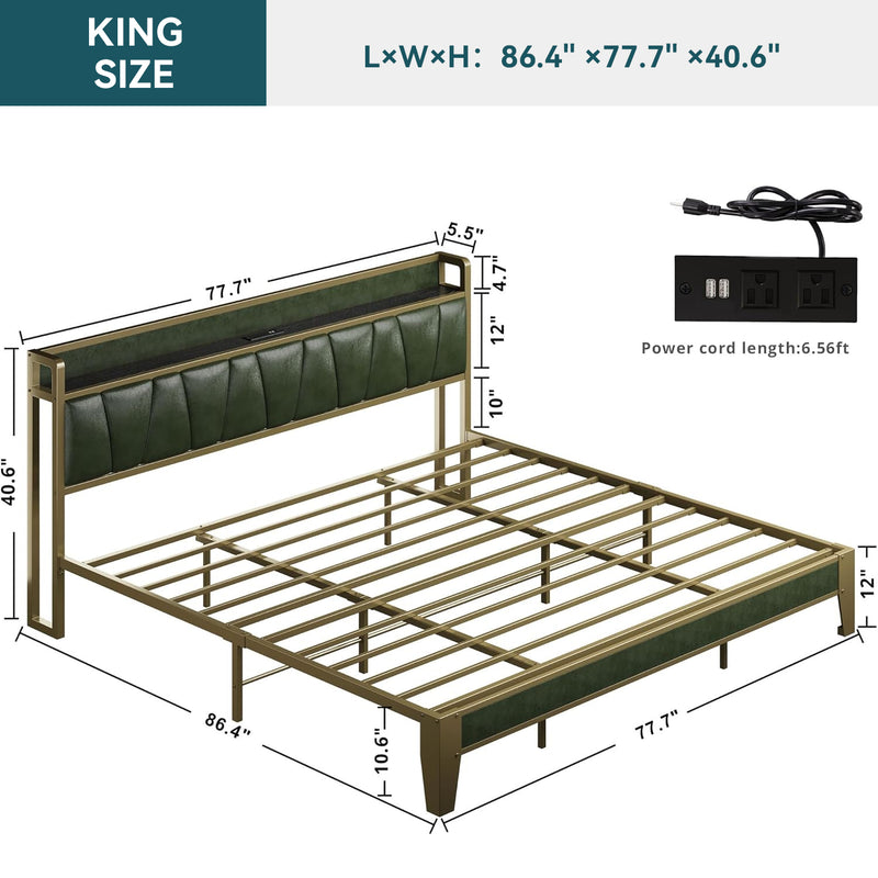 Upholstered Bed Frame Bed Frame, Storage Headboard with Charging Station, No Box Spring Needed