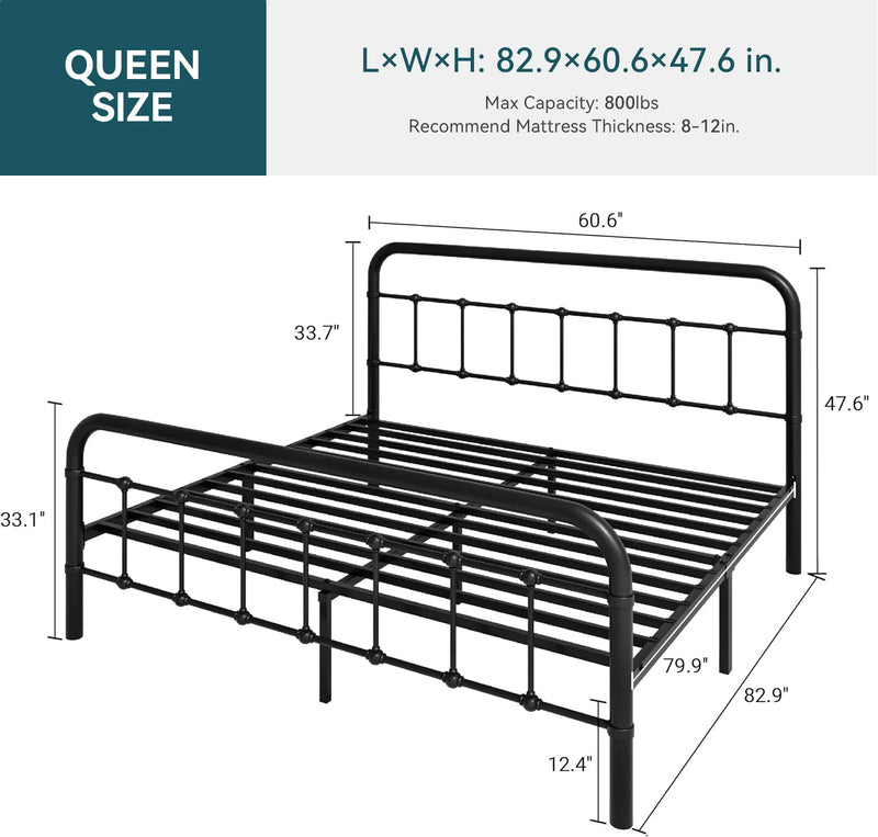 Metal Platform Bed Frame Victorian Style, No Box Spring Required