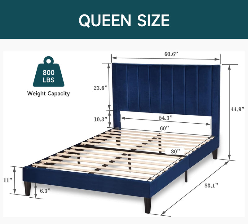 Velvet Upholstered Bed Frame with Tufted Headboard-Full/Queen/King Size