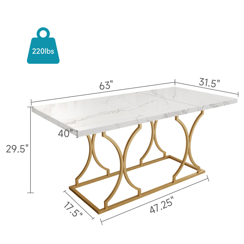 63 Inch Dining Table Wooden Rectangle Marble Pattern Kitchen Table  for 6 People