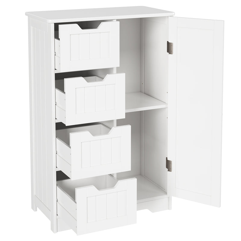 Ohwill Bathroom cabinet white free-standing wooden, bathroom cabinet with 4 drawers and 1 door for bedrooms, living rooms