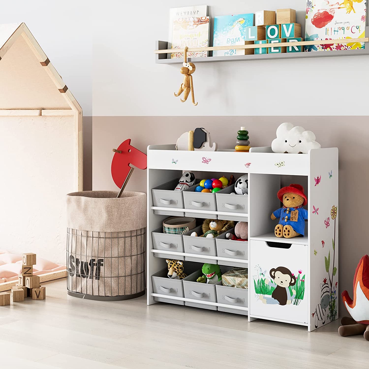 Kids Toy Storage Unit Toy Rack with Storage Boxes Bookshelf Rack Cabin ...