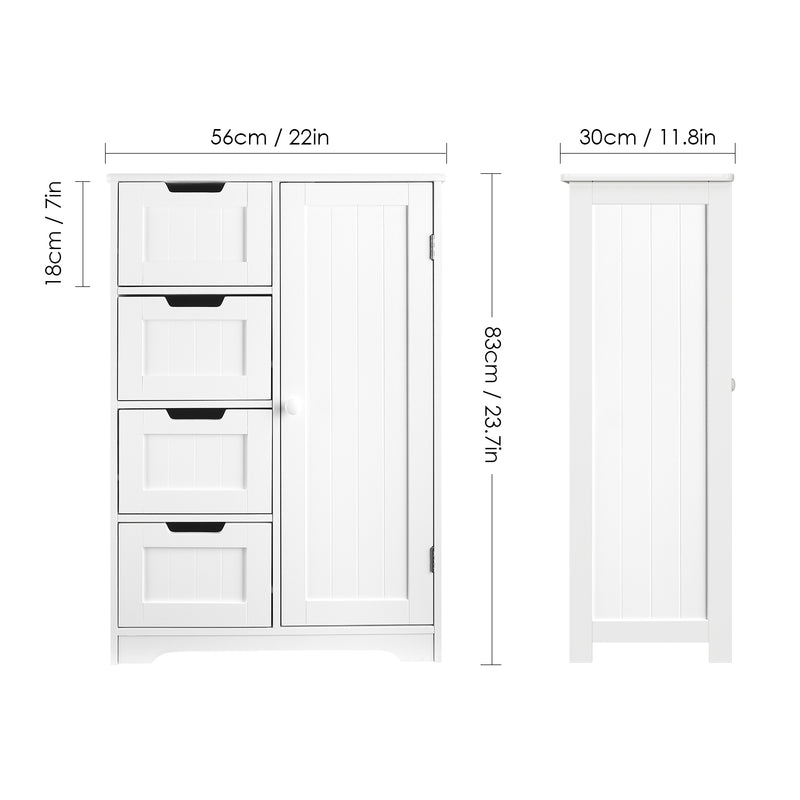Ohwill Bathroom cabinet white free-standing wooden, bathroom cabinet with 4 drawers and 1 door for bedrooms, living rooms