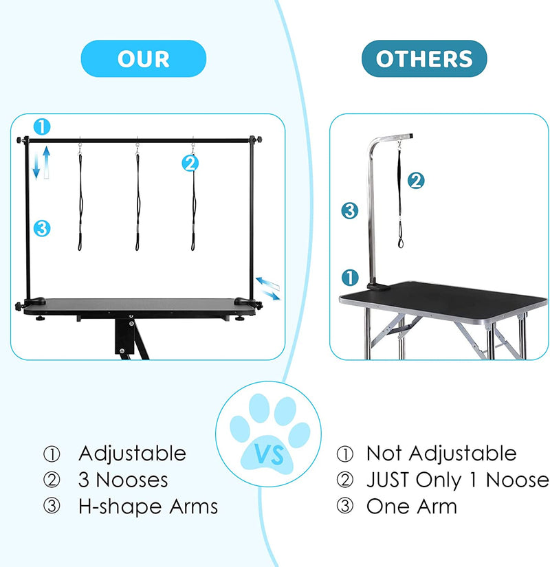 Ohwill Hydraulic Dog Grooming Table Dog Drying Table, 43" Adjustable Pet Trimming Table w/3 Nooses, up to 400lbs