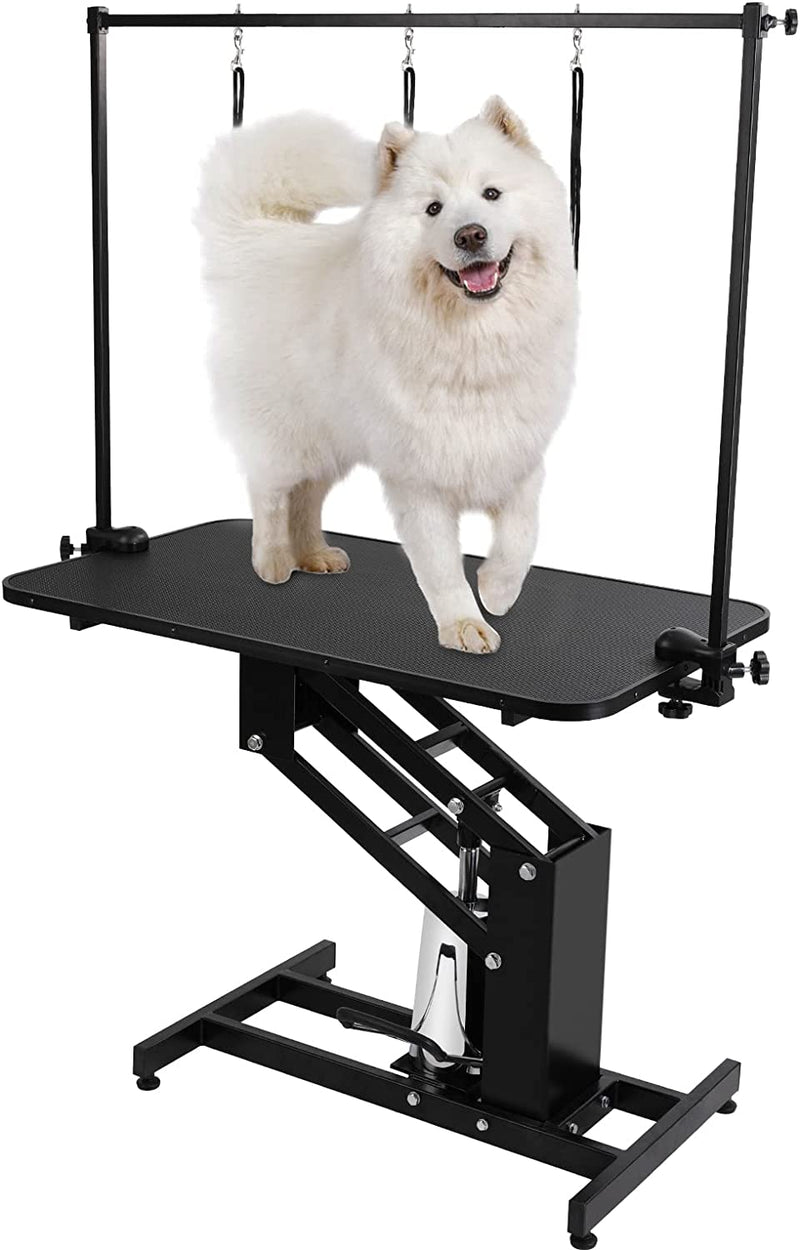 Ohwill Hydraulic Dog Grooming Table Dog Drying Table, 43" Adjustable Pet Trimming Table w/3 Nooses, up to 400lbs