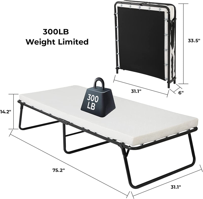 Rollaway Bed Folding Bed Frame with Memory Foam Mattress
