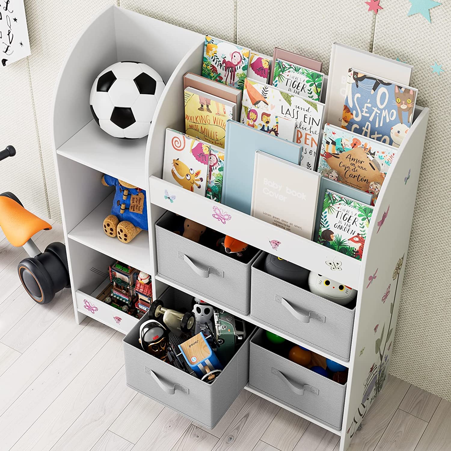 Kids Toy Storage Unit Toy Rack with Storage Boxes Bookshelf Rack Cabin ...