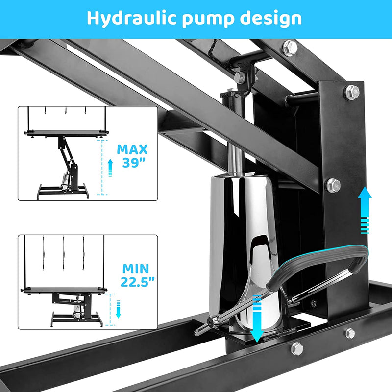 Ohwill Hydraulic Dog Grooming Table Dog Drying Table, 43" Adjustable Pet Trimming Table w/3 Nooses, up to 400lbs