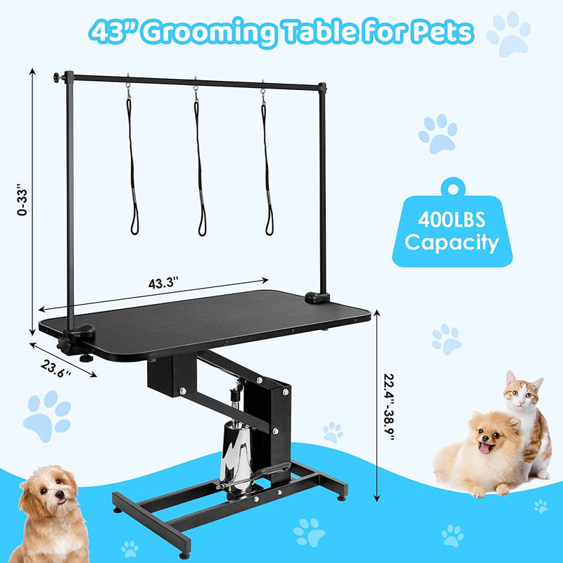 Ohwill Hydraulic Dog Grooming Table Dog Drying Table, 43" Adjustable Pet Trimming Table w/3 Nooses, up to 400lbs