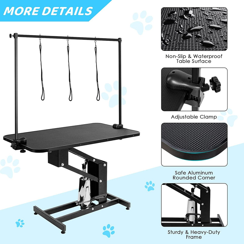 Ohwill Hydraulic Dog Grooming Table Dog Drying Table, 43" Adjustable Pet Trimming Table w/3 Nooses, up to 400lbs