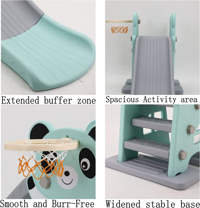 Ohwill 3-in-1 Kids Slide Freestanding Climber Slide Toddler Slide PlaySet with Basketball Hoop & Ball, Long Slipping Slope