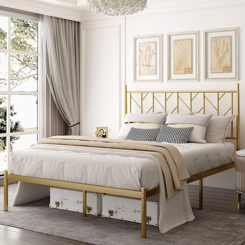 Ohwill Platform Bed Frame with 800 lbs weight capacity no Box Spring Needed-Golden