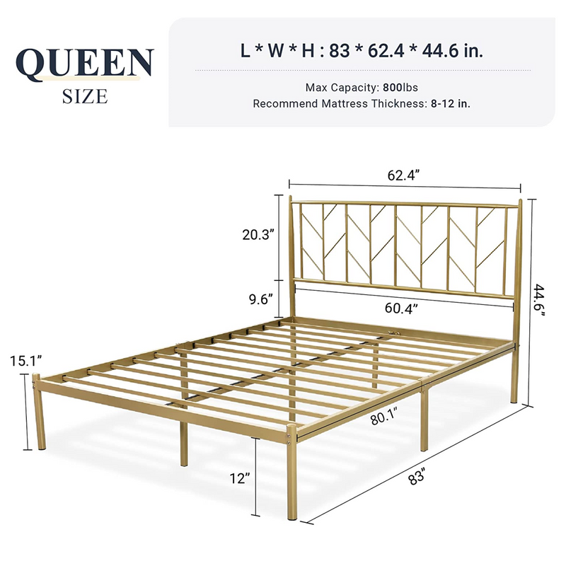 Ohwill Platform Bed Frame with 800 lbs weight capacity no Box Spring Needed-Golden