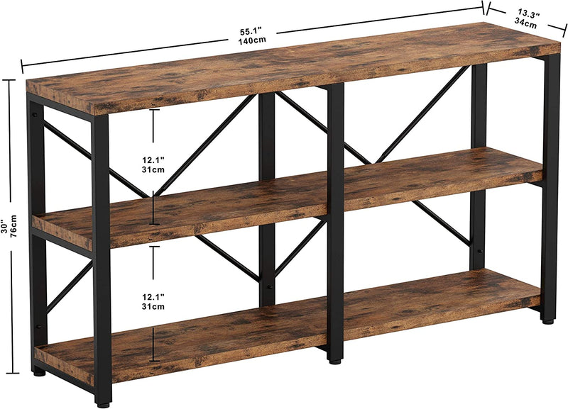 Entryway Console Table 55 in 3-Tier Hallway Table, TV Stand Entertainment Center Media Stand Industrial Style Vintage