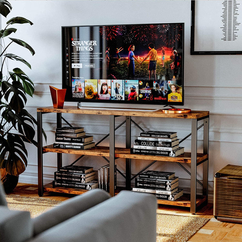 Entryway Console Table 55 in 3-Tier Hallway Table, TV Stand Entertainment Center Media Stand Industrial Style Vintage
