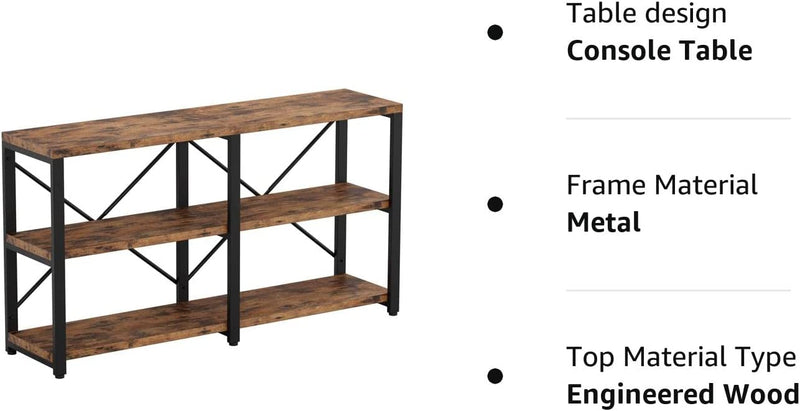 Entryway Console Table 55 in 3-Tier Hallway Table, TV Stand Entertainment Center Media Stand Industrial Style Vintage